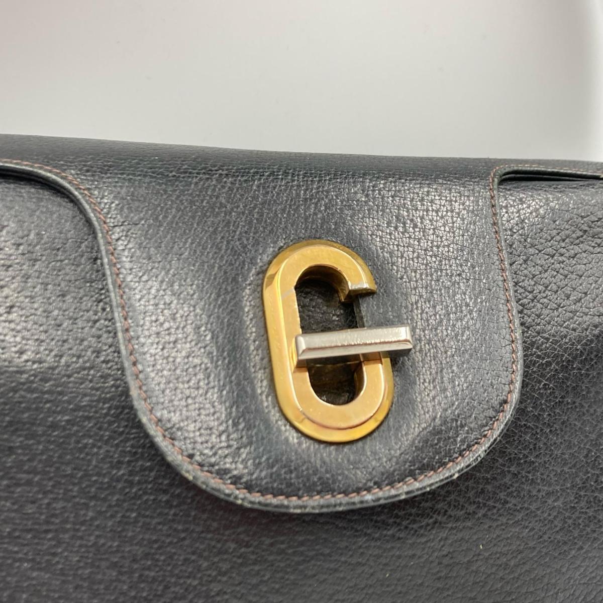 グッチ GUCCI レザー Gロゴ ハンドバッグ ブラウン ダークブラウン 