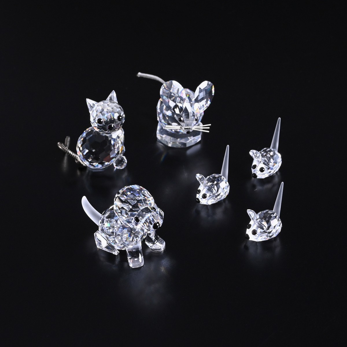 置物 スワロフスキー SWAROVSKI ネズミ クリスタルガラス 動物 4体