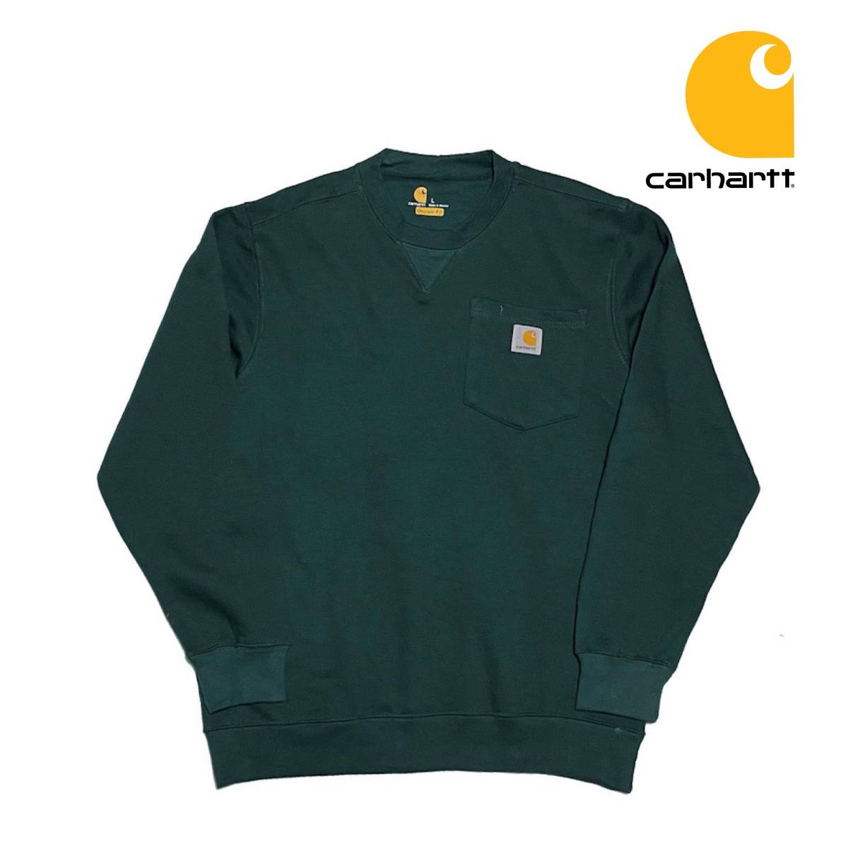 得価，HOT Carhartt カーハート 胸ロゴ ポケット付 スウェット トレーナー L グリーン(トップス)｜売買されたオークション情報、yahooの商品情報をアーカイブ公開 - オークファン 男性用