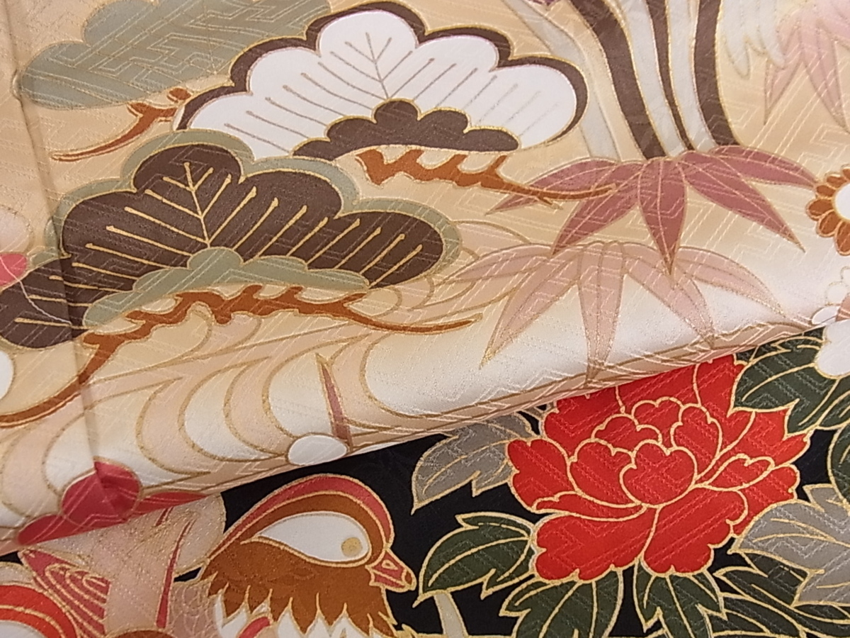 平和屋着物□豪華振袖 駒刺繍 松竹梅鴛鴦草花文 暈し染め 金彩 逸品