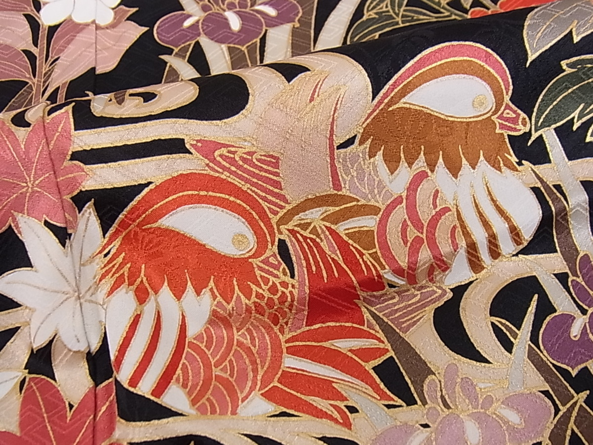 (え44) 金駒刺繍煌めく 祝彩 吉祥短冊尽くしのアンティーク振袖㊗️⑤点セット 平和屋着物□豪華振袖 駒刺繍 松竹梅鴛鴦草花文 暈し染め 金彩 逸品