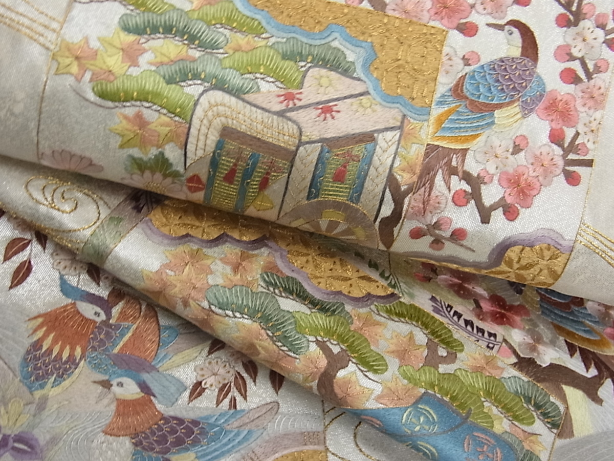 新品，限定セール 平和屋着物 六通太鼓柄袋帯 総刺繍 色紙風景絵図 引箔 金銀糸 逸品 km356(仕立て上がり)｜売買されたオークション情報、yahooの商品情報をアーカイブ公開 - オークファン 仕立て上がり