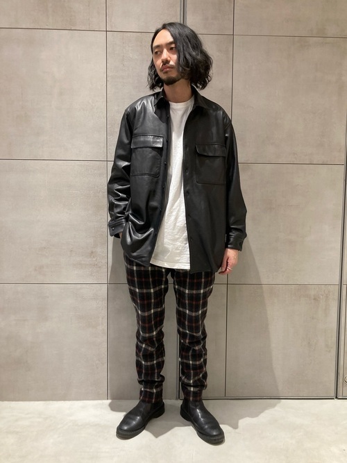 新品】ADAM ET ROPE' シープ レザー シャツ（M）黒 アダムエロペ