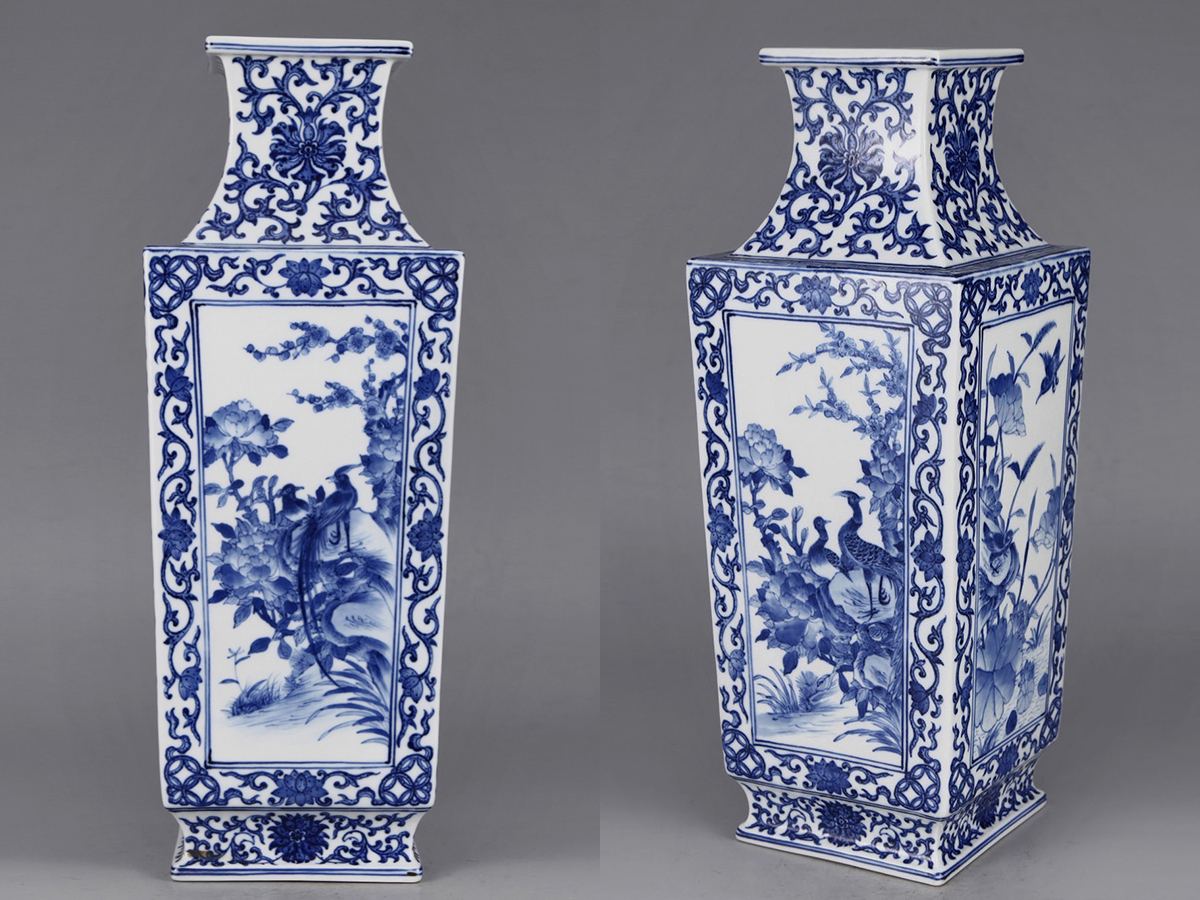 中国 染付 骨董品 公式通販 元青花 陶芸古美術 大清乾隆年製 大 花瓶