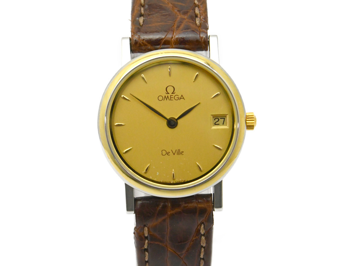 オメガデビル　OMEGA レディース　美品 OMEGA】オメガ DEVILLE デビル レディース コンビ クォーツ 純正革