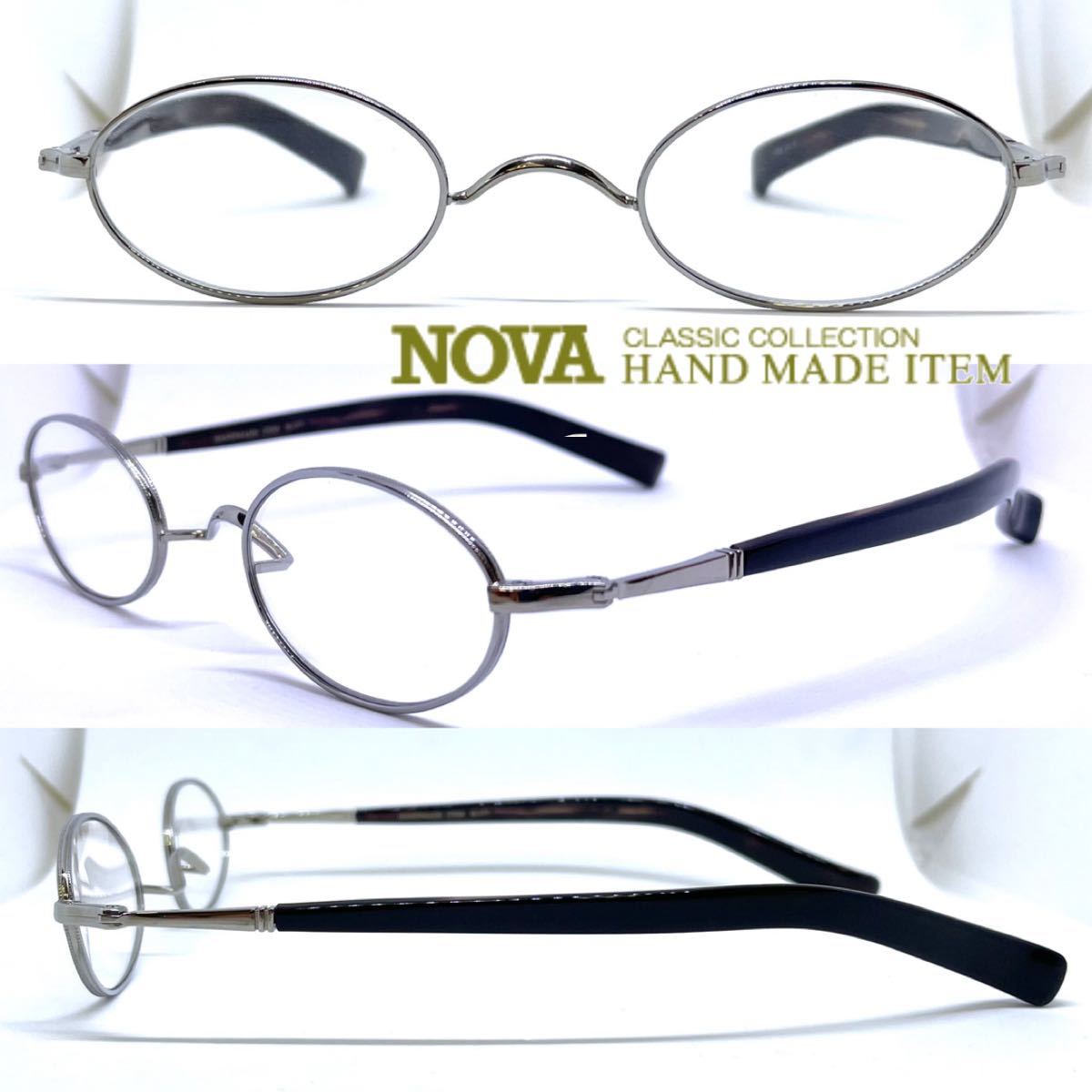 【在庫処分品】新品 送料無料 NOVA HANDMADE ITEM メガネフレーム H-377 シルバー/ブラック