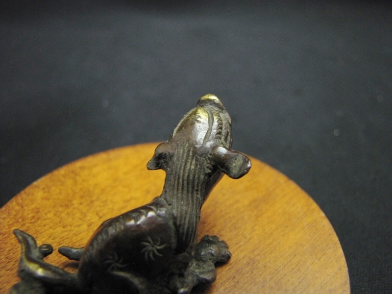 唐獅子 根付 銅製 金属根付 提げ物 和物 緒締め 印籠 書鎮 錘 本歌  