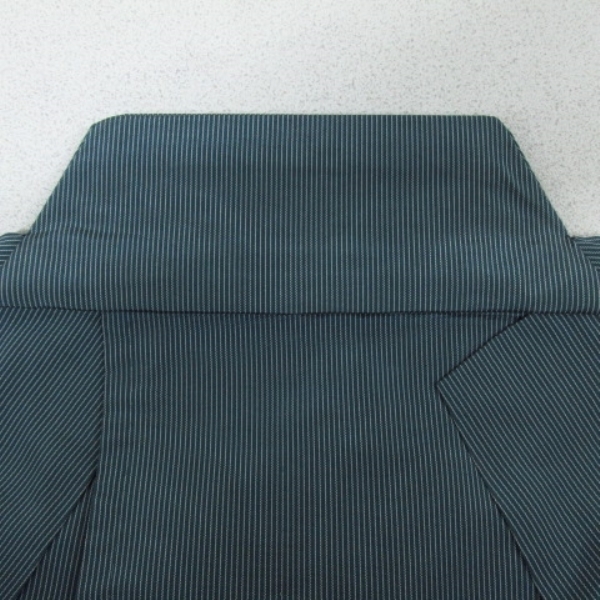 ★着物10★ 1円 絹 馬乗り袴 男性用 縞 紐下サイズ約86.7cm [同梱可] ☆☆☆ 馬乗り袴 袴 メンズ 紬 無地 黒グレー子持