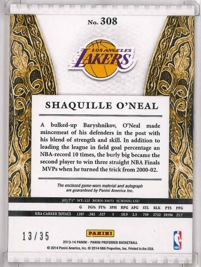 2013-14 PANINI Preferred Silhouette Shaquille O