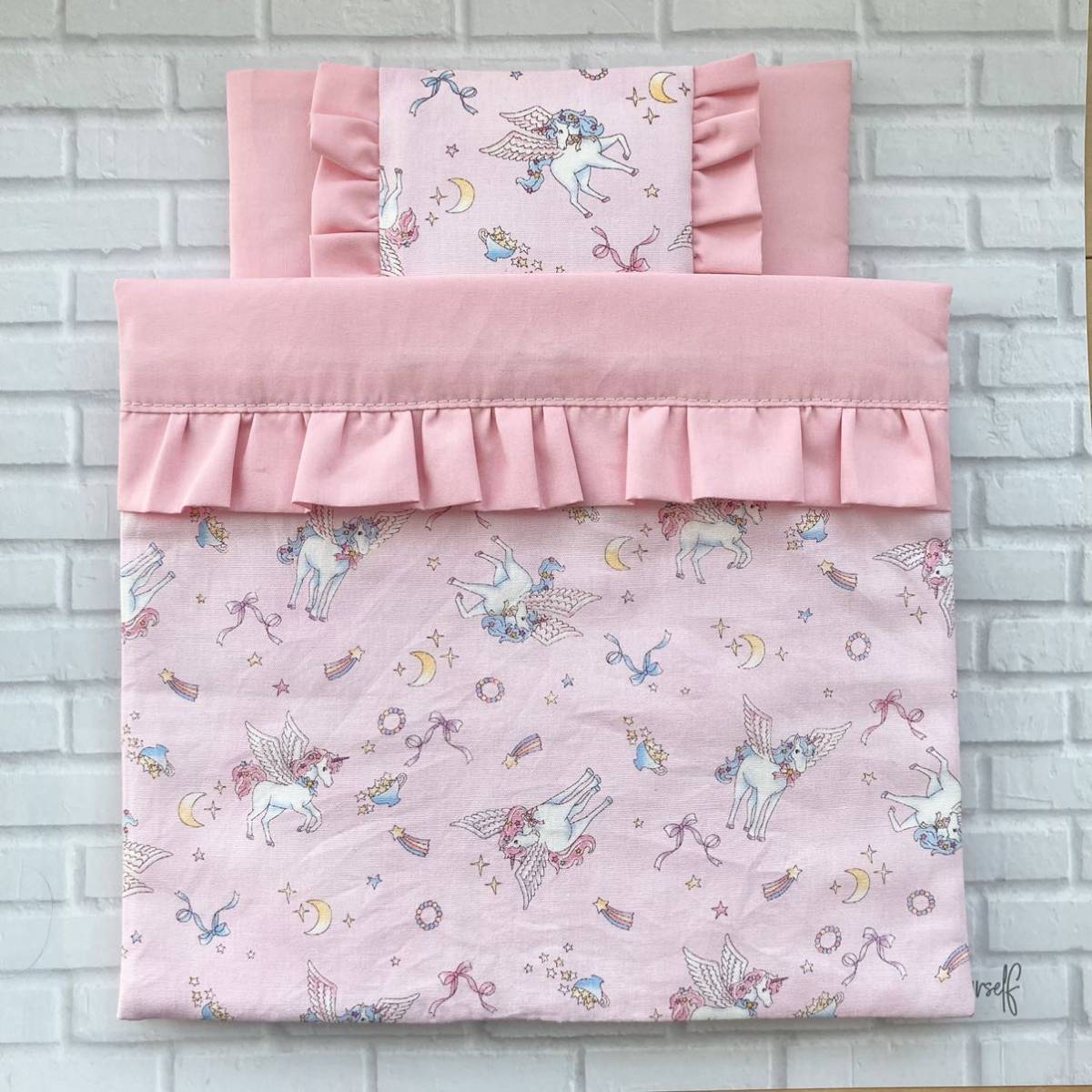 メルちゃん お布団 枕 ピンク ユニコーン柄 ハンドメイド 手作り 服 