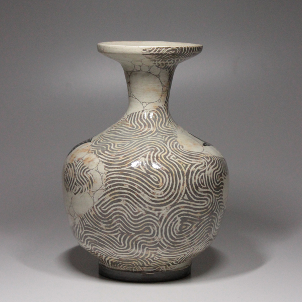 桜花文蓋物　加山哲也 TAKIYA】現代陶芸家 加山哲也『 鉄釉鮎紋壷 』銘有 共箱 父:加山又造