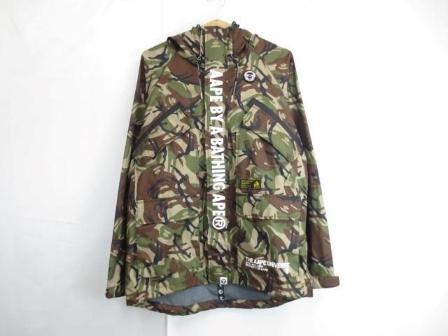 優良品 アベイシングエイプ A BATHING APE ジャケット ジップアップ 迷彩 ポリエステル M カーキ ブラウン メンズ BATHING A APE 大人気アベイシングエイプ☆ビッグロゴ ブラック 0608D1