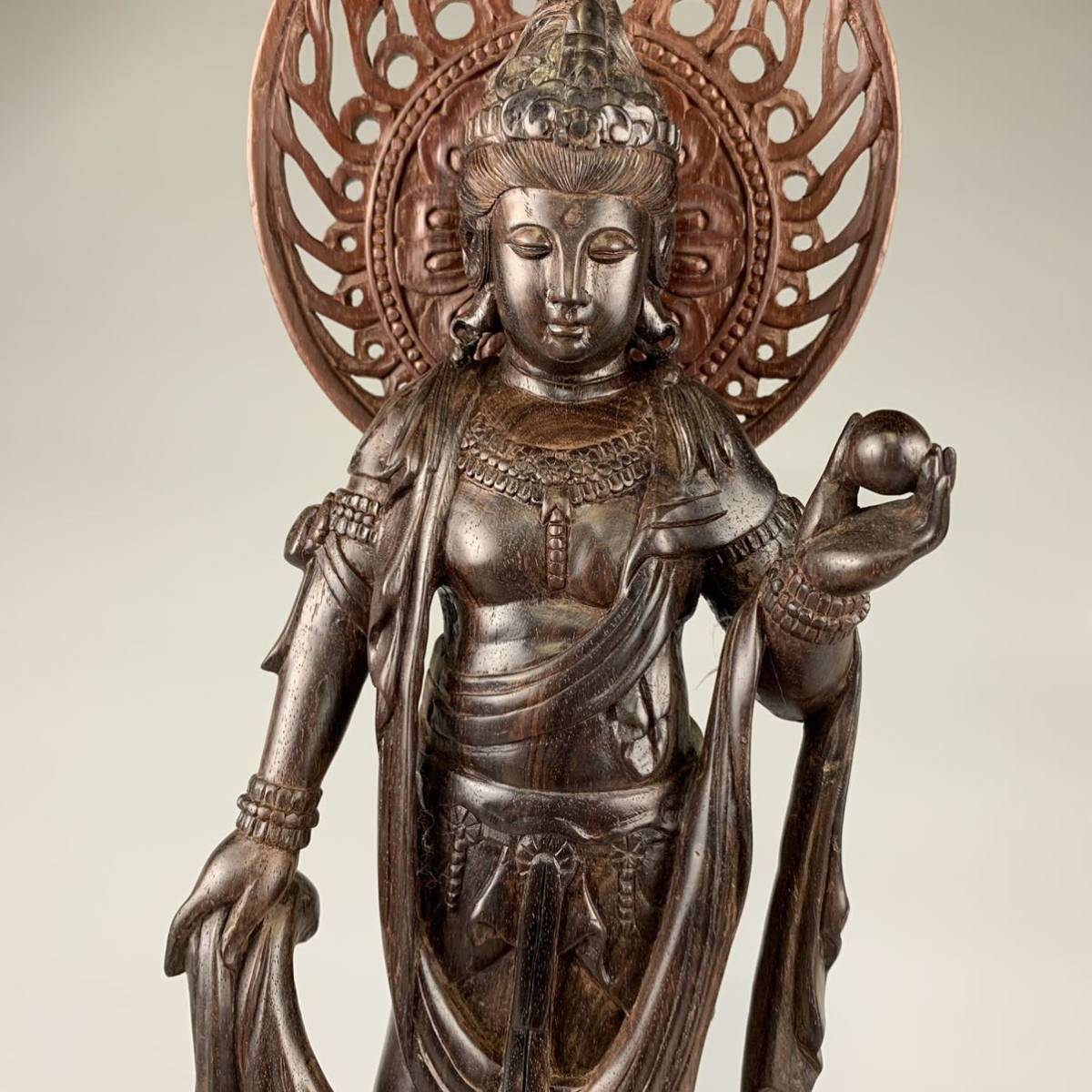 仏教美術 仏像 観音菩薩像 中国 古玩 木彫り 検 / 骨董 仏像 花梨 黒檀 