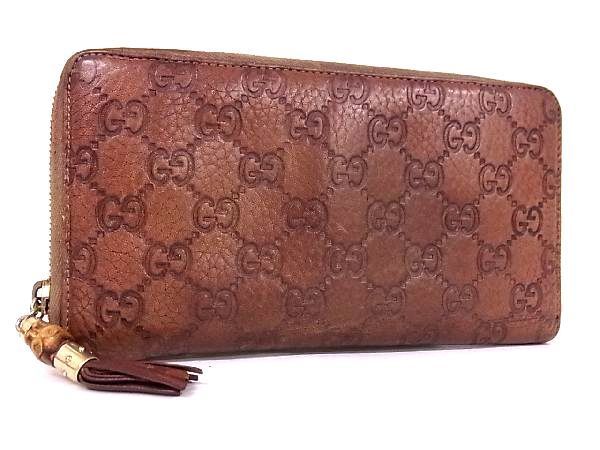 1円 GUCCI グッチ 232977 2778 バンブー GG柄 レザー ラウンド