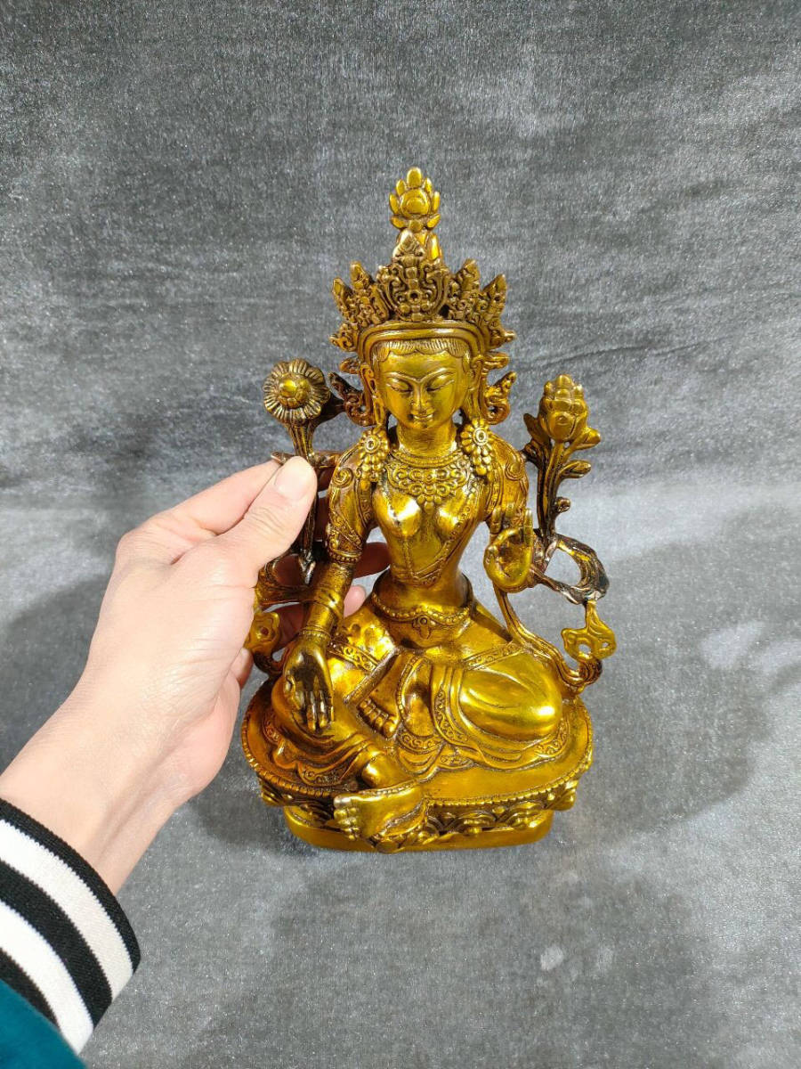 旧家珍蔵品・銅製・金鍍・透空作・地藏王菩薩仏像』極細工・置物・古賞