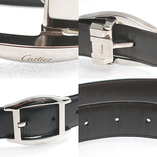 極美品✨カルティエ　ベルト　トーチュ　男女兼用　シルバー金具　ロゴ刻印　黒 カルティエ トーチュ ベルト ブラック×シルバーバックル CRL5000387