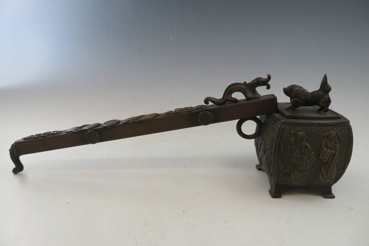 矢立型香炉 超希少☆当時物】矢立 香炉 矢立て型香炉 真鍮 唐絵 仏具 