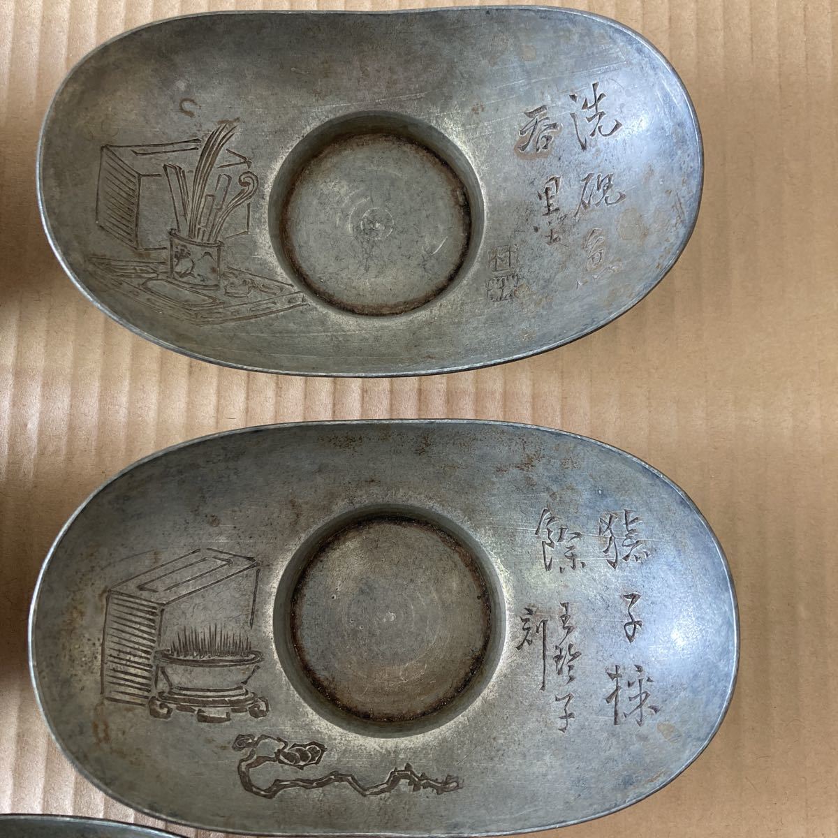 ☆ 古錫 茶托 5客 間村自造 ☆ (煎茶道具 托子) 茶托