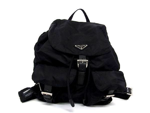 1円 PRADA プラダ テスートナイロン シルバー金具 巾着型 リュックサック バックパック デイパック レディース ブラック系 Y9538sh