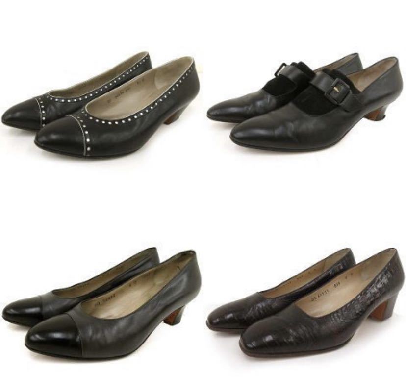 2661 まとめ売り　Salvatore Ferragamo ジャンク品 パンプス 4足セット 5cmヒール 23〜23.5cm 黒 ブラック 茶 ブラウン レディース 
