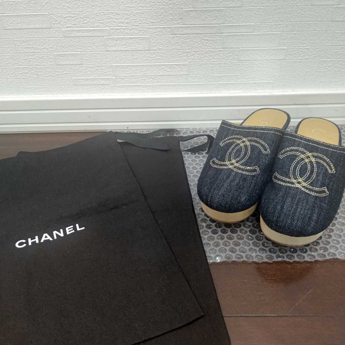 シャネル デニム サンダル サボ ココマーク インディゴブルー 36 付属なし 美品】CHANEL☆シャネル☆デニム☆サボサンダル☆ココマーク☆36 ココ