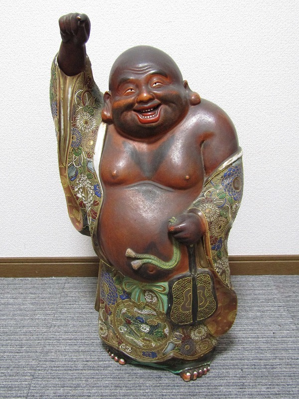 九谷焼 布袋像 金彩 色絵 七福神 布袋尊 特大約45cm 美品陶器製 骨董品