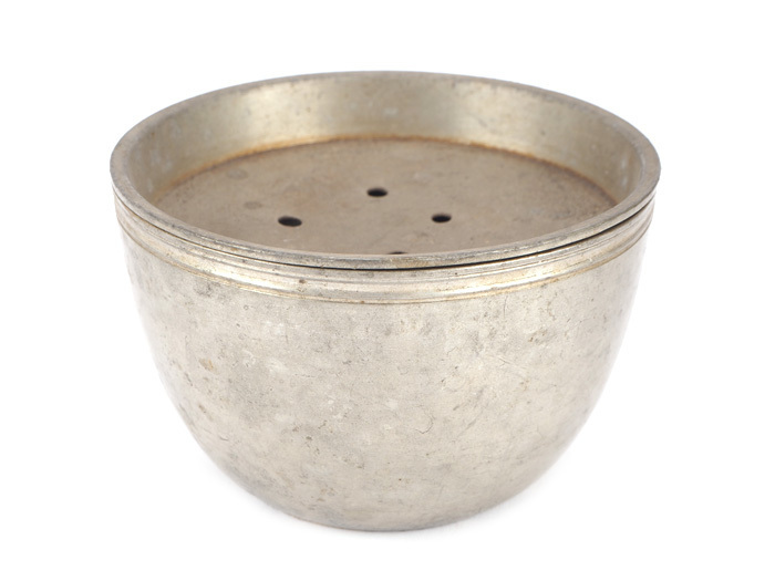 【夢工房】古錫 円式 蓋付 煎茶 建水　重量264ｇ　径10.3㎝　　　GB-300