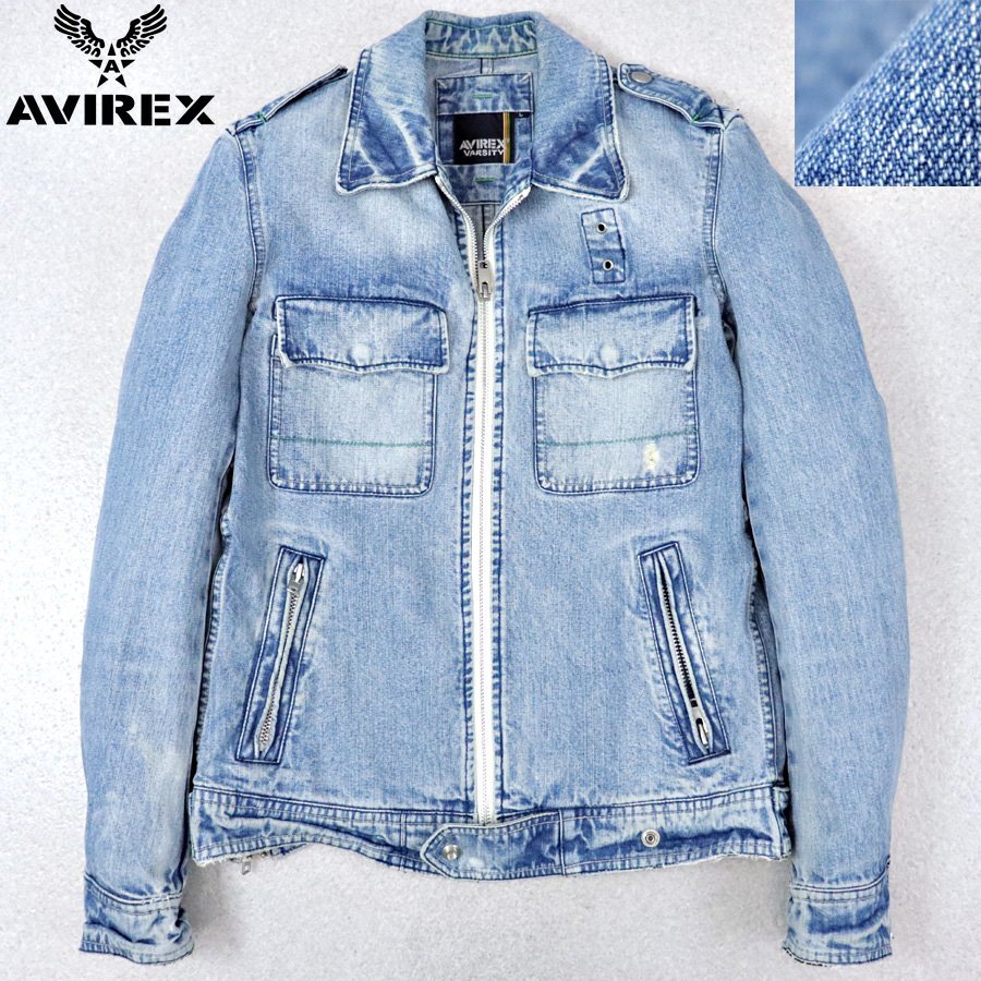 大得価，お得 相場価格￥29 000- AVIREX VARSITY アヴィレックス ヴィンテージ加工 デニム ライダースジャケット ブルゾン L メンズ(その他)｜売買されたオークション情報、yahooの商品情報をアーカイブ公開 - オ 男性用