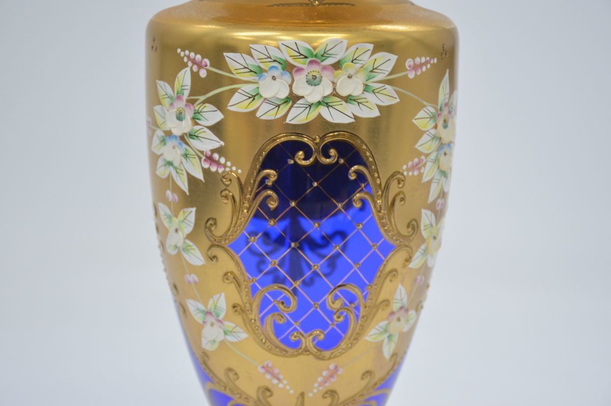 77M 0403G7 BOHEMIA ボヘミアガラス 金彩 花瓶 大型花瓶 31cm 花器