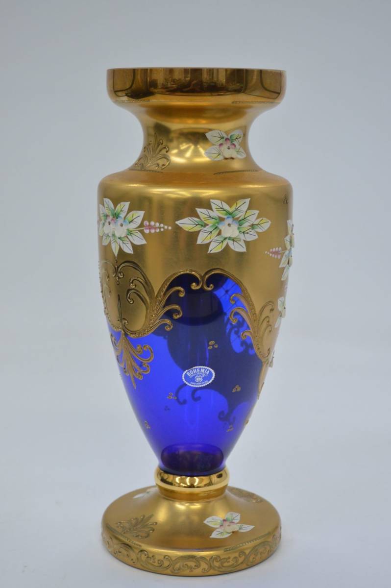 77M 0403G7 BOHEMIA ボヘミアガラス 金彩 花瓶 大型花瓶 31cm 花器