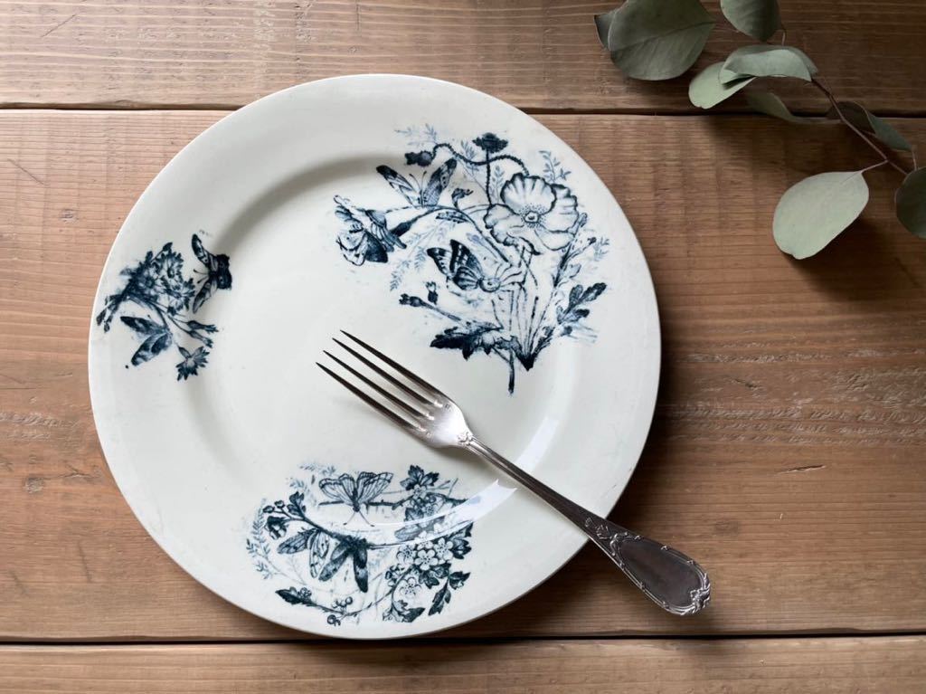 美品＊レア＊フランスアンティーク＊Salins＊Rivoli 美品◇フランス アンティーク/ SALINS窯 / お花と蝶々の平皿プレート