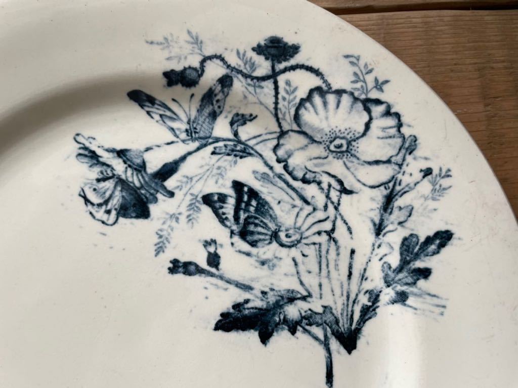 美品◇フランス アンティーク/ SALINS窯 / お花と蝶々の平皿プレート