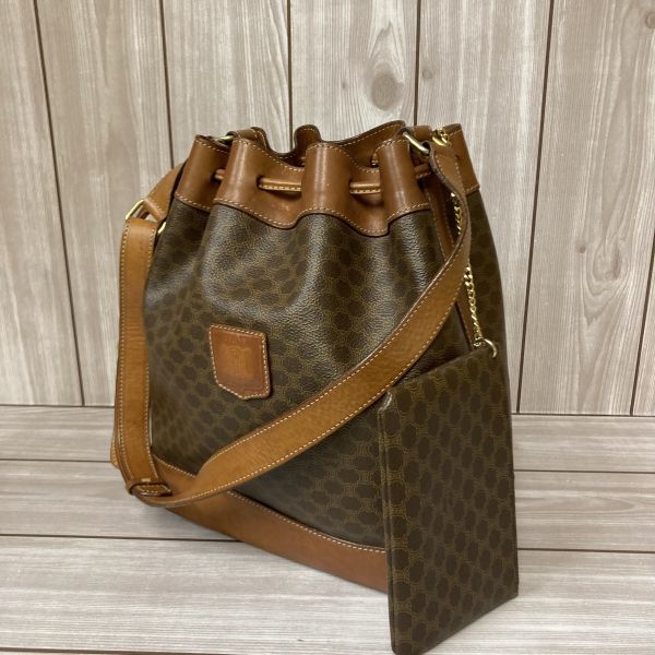 希少】CELINE オールドセリーヌマカダム柄巾着ショルダーバッグ白 