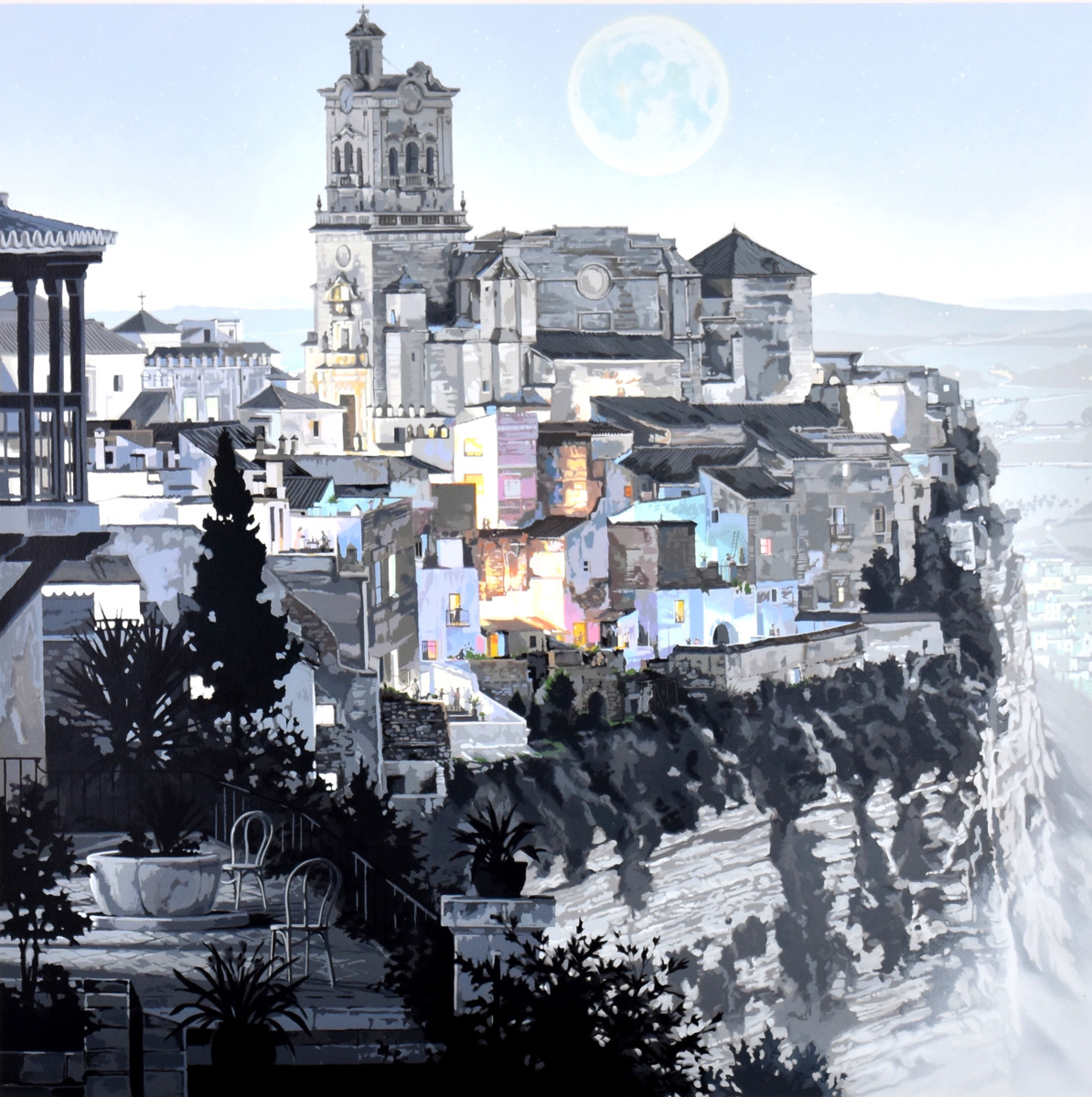 笹倉鉄平 アルコス デ ラ フロンテーラ シルクスクリーン 画伯らしいクールな風景画 夜間の淡い情景画が見事 シルクスクリーン 売買されたオークション情報 Yahooの商品情報をアーカイブ公開 オークファン Aucfan Com