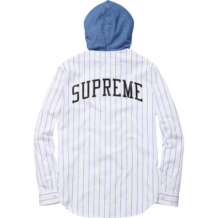 美品 14AW Supreme Denim Hooded Baseball Shirt Sサイズ アーチ ロゴ 