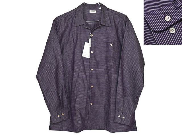 新品■CAMOSHITA UNITED ARROWS■カモシタ・ユナイテッドアローズ ストライプ 麻混 長袖シャツ■パープル サイズL 日本製