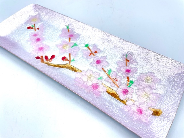 七宝焼 ペン皿 七宝焼き - 銀彩桜ペン皿 7x24 安藤七宝店 長皿