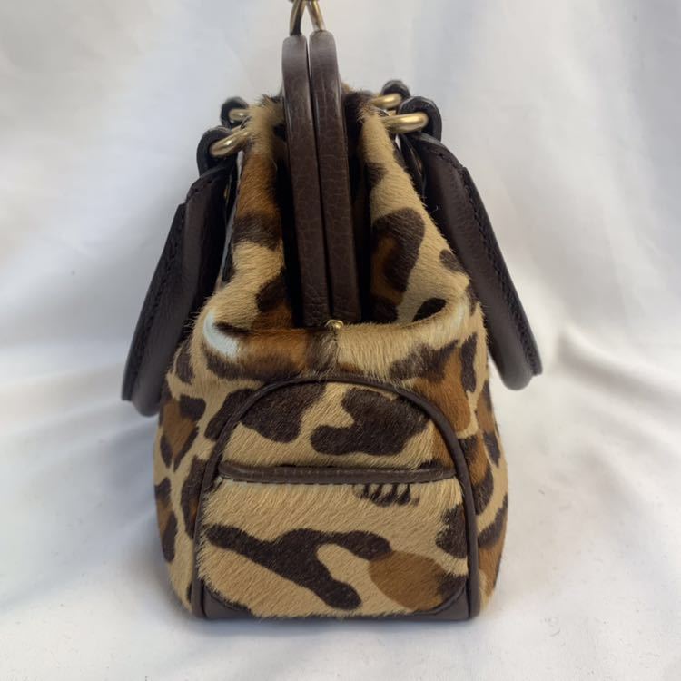 1円【極美品】『幻の逸品』 CELINE がま口 レオパード ハンドバッグ 