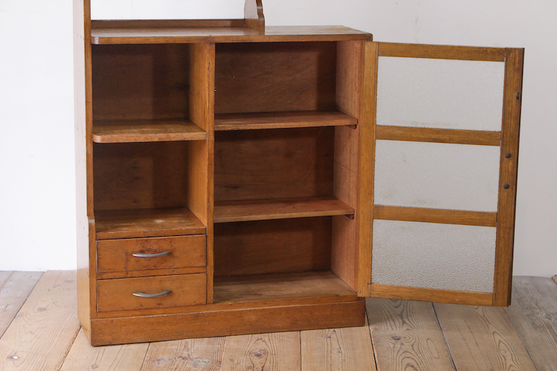 木製 飾り棚 ガラス扉 収納棚 英国アンティークのガラス扉付き本棚、オーク材のおしゃれなブック 中古 昭和 古家具 本棚 ブックシェルフ 食器棚 ガラス扉 収納 クラシカル 和モダン レトロ 無垢 戸棚 キャビネット/小道具