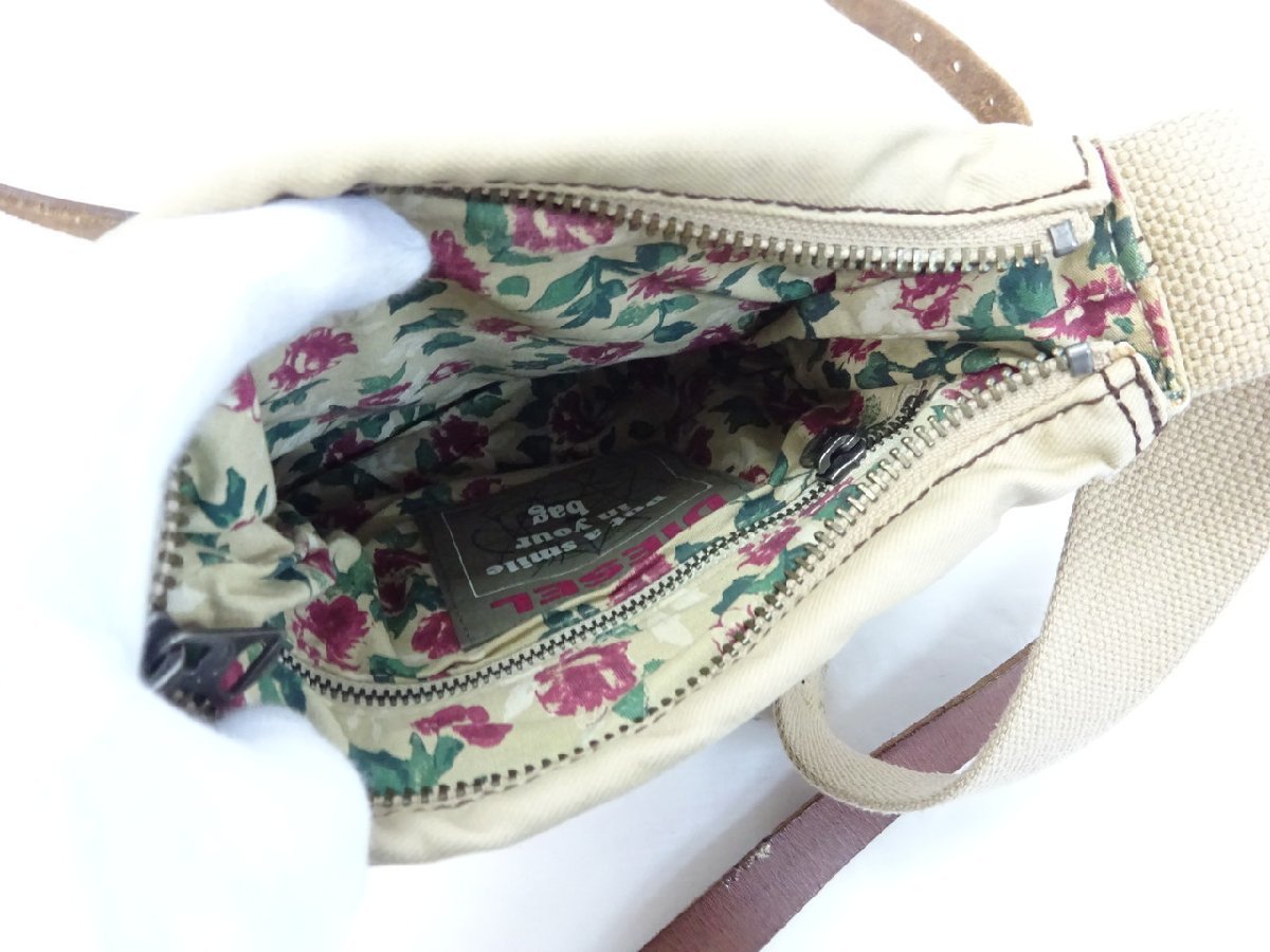 N-2390】DIESEL/ディーゼル 978 ショルダーバッグ カーキ×ブラウン 