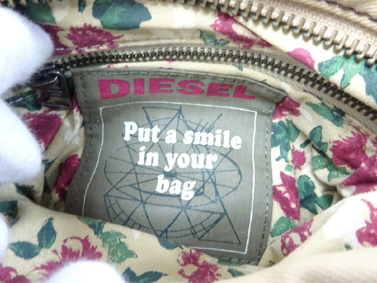 N-2390】DIESEL/ディーゼル 978 ショルダーバッグ カーキ×ブラウン 