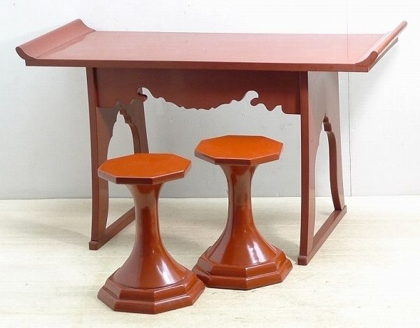 ▲171368*12▲仏教美術・大きい朱塗経机・御供台一対セット