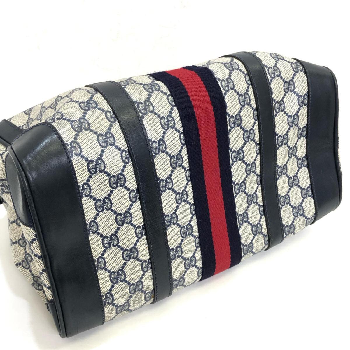 オールド グッチ GG柄 PVC×レザー ハンド ボストン バッグ ネイビー. グッチ GG柄 PVC×レザー ハンド ボストン バッグ ネイビーヴィンテージ