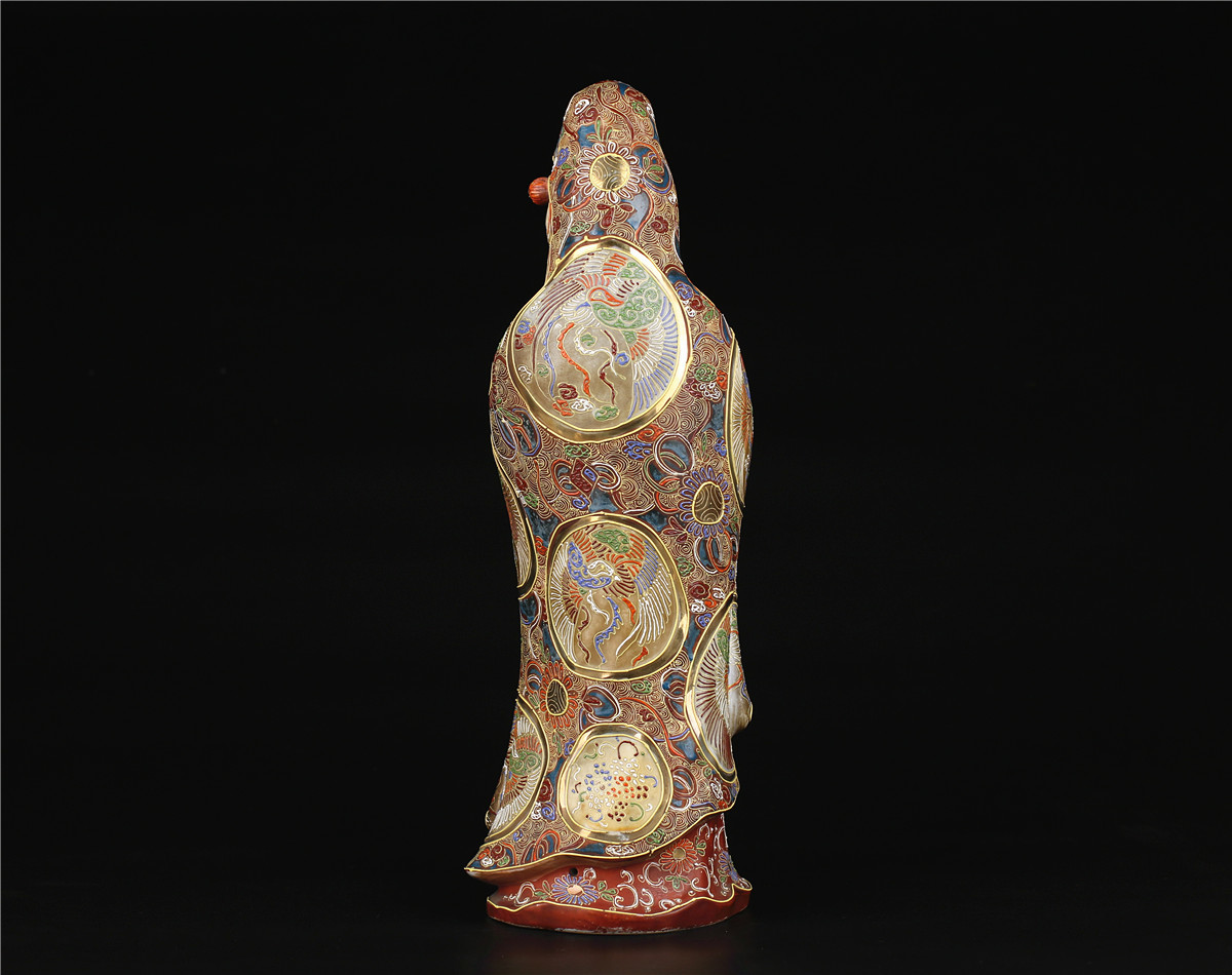 C7594 江戸時代 【古九谷焼】 色絵 観音 置物 高44.5cm／状態いい美品