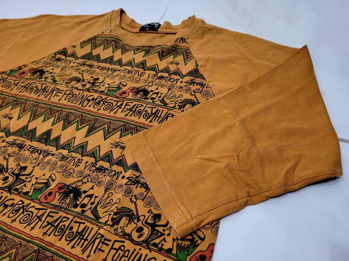 即決 レア ～00s USA製 stussy レゲエ ラスタ柄 ラグランTシャツ M 00 