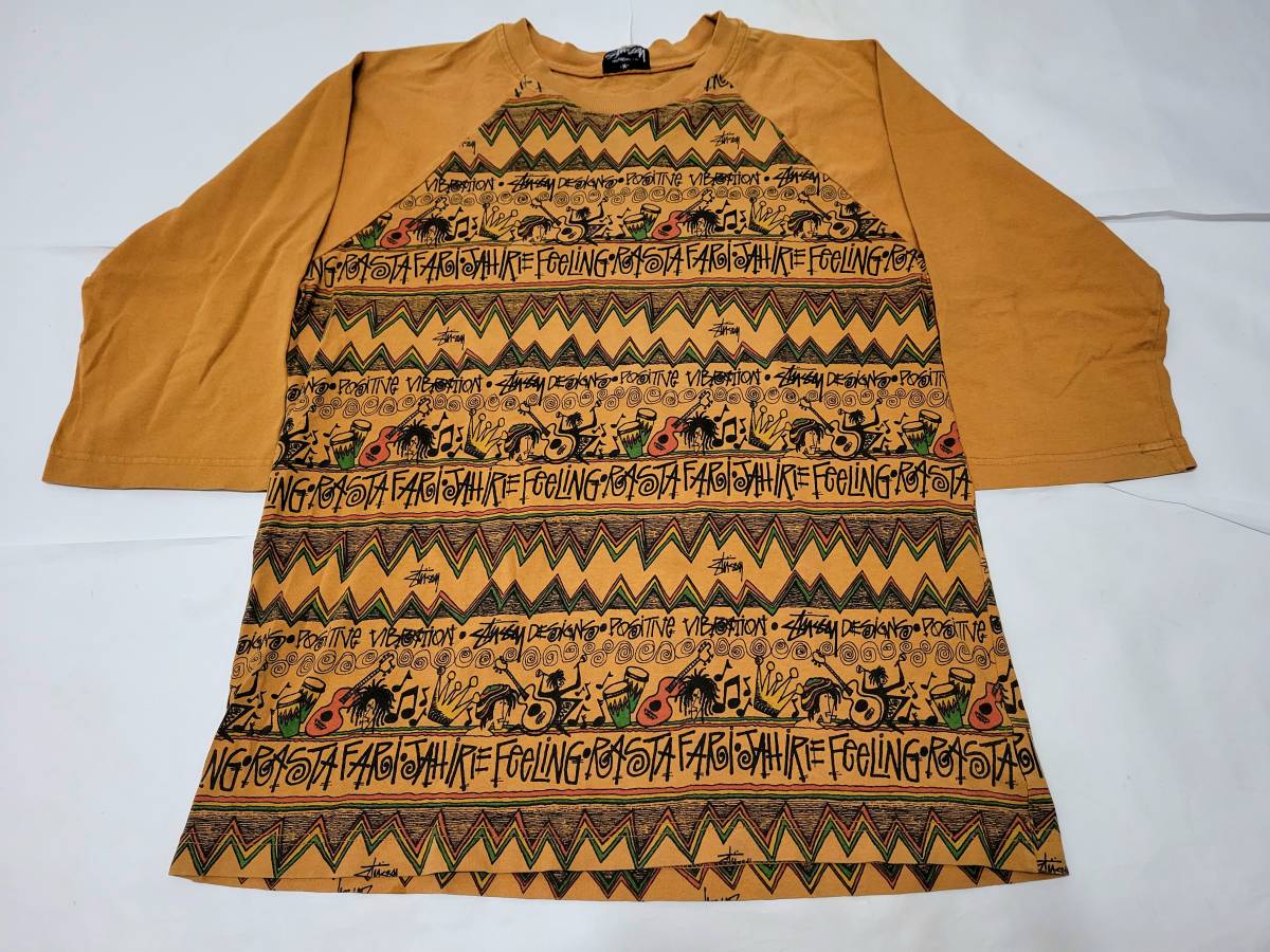 即決 レア ～00s USA製 stussy レゲエ ラスタ柄 ラグランTシャツ M 00 