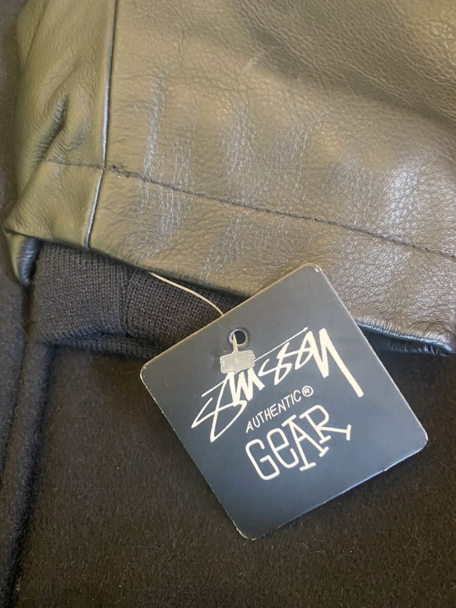 タグ付き新品 STUSSY ロングスタジャン メルトン×レザー XLサイズ 