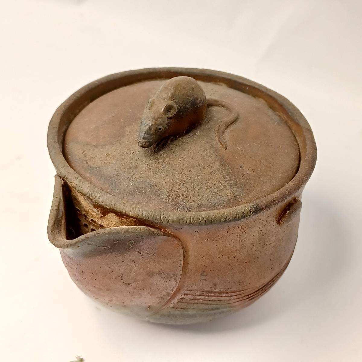古民家うぶだし 備前焼 仁堂 鼠 ネズミ 宝瓶 手造 急須 中古品 煎茶 
