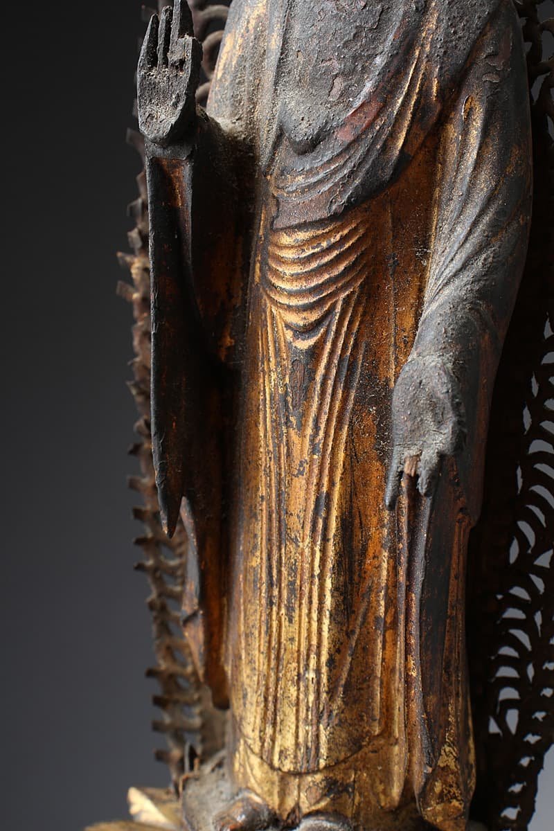 木彫如来立像 時代物 EC265 時代物 漆箔 木造阿弥陀如来立像 全高60cm