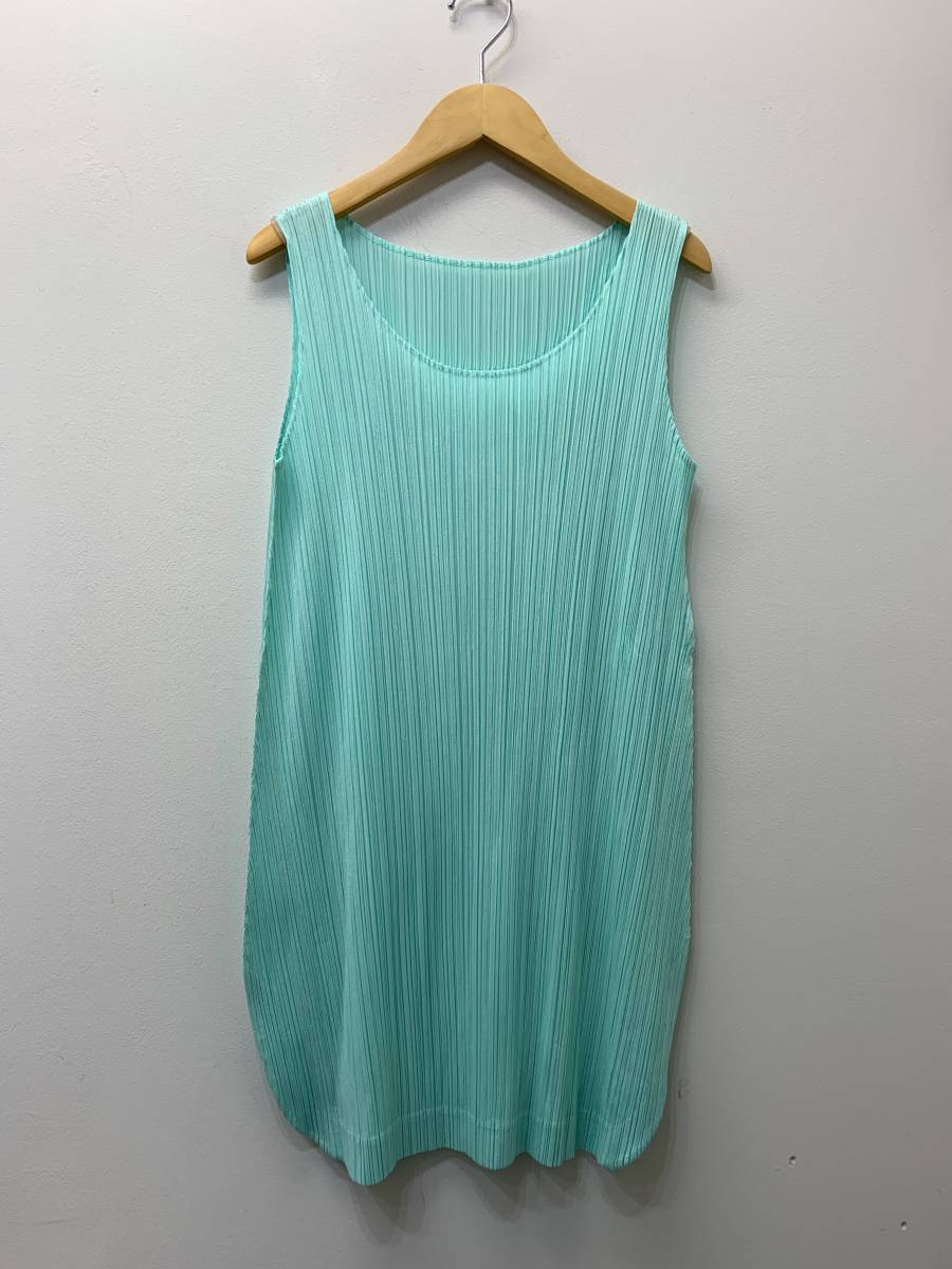 イッセイミヤケ 青緑色 ノースリーブ チュニック 驚きの破格値，格安 599☆PLEATS PLEASE プリーツプリーズ☆イッセイ